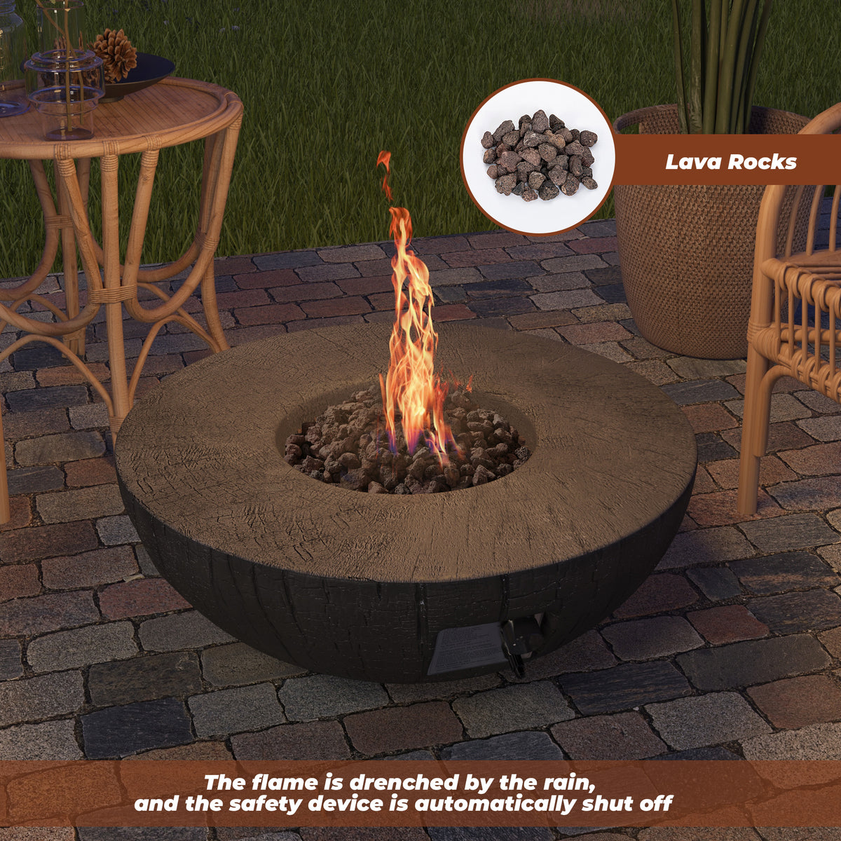 28" Outdoor Fire Pit Propane Fire Pit with Waterproof Cover and Lava Rocks J669423