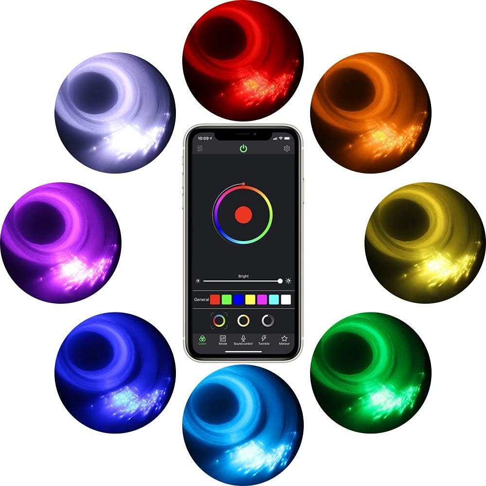 16W 450pcs 13.1ft RGBW Bluetooth LED Fiber Optic Star Ceiling Lights Kit with Adapter F344