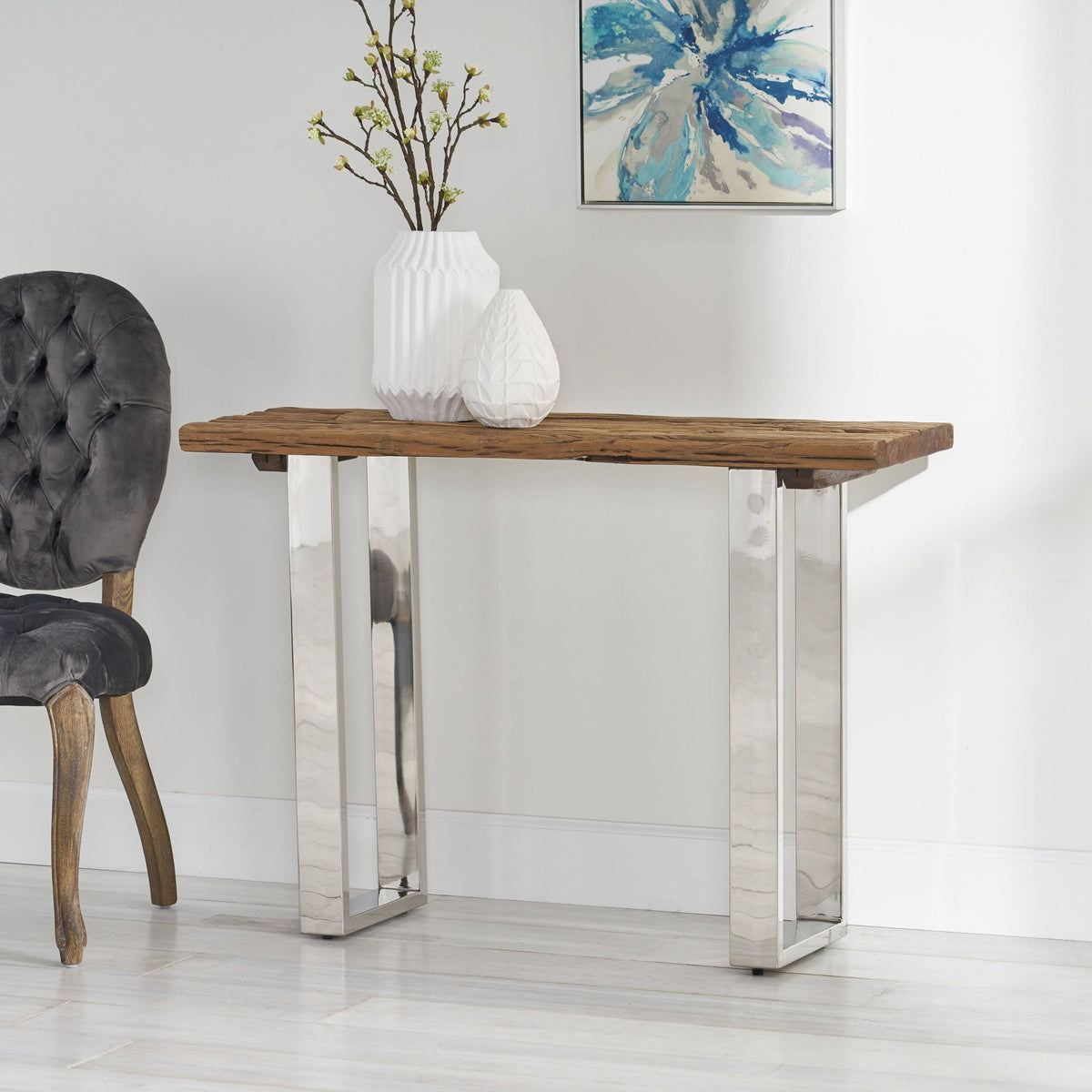 Natural Wood and Iron Console Table T9484