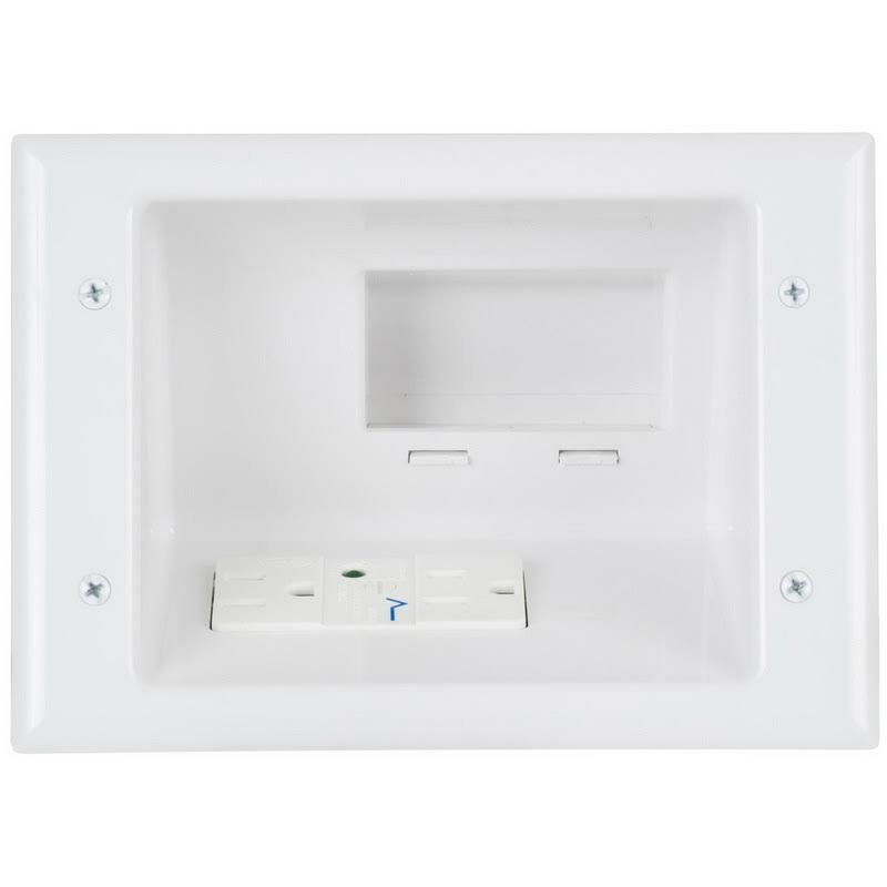 Recessed Pro-Power Kit with Duplex Surge Suppressor and Straight Blade Inlet Mounting Plate - White F582727