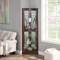 Lighted Corner Curio Cabinet with Tempered Glass Door, 6 Shelves, Walnut Y184