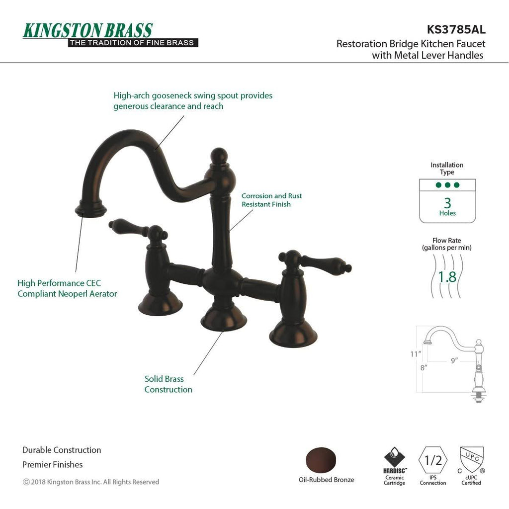 Oil Rubbed Bronze Bridge Kitchen Faucet Q389