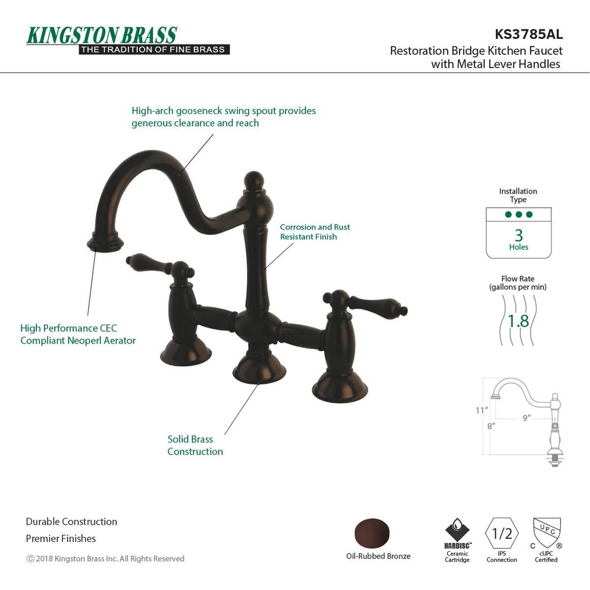 Oil Rubbed Bronze Bridge Kitchen Faucet Q389