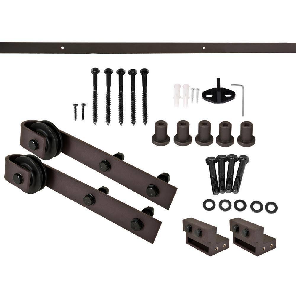 Brown Stained Solid Pine Wood Interior Sliding Barn Door with Hardware Kit B507