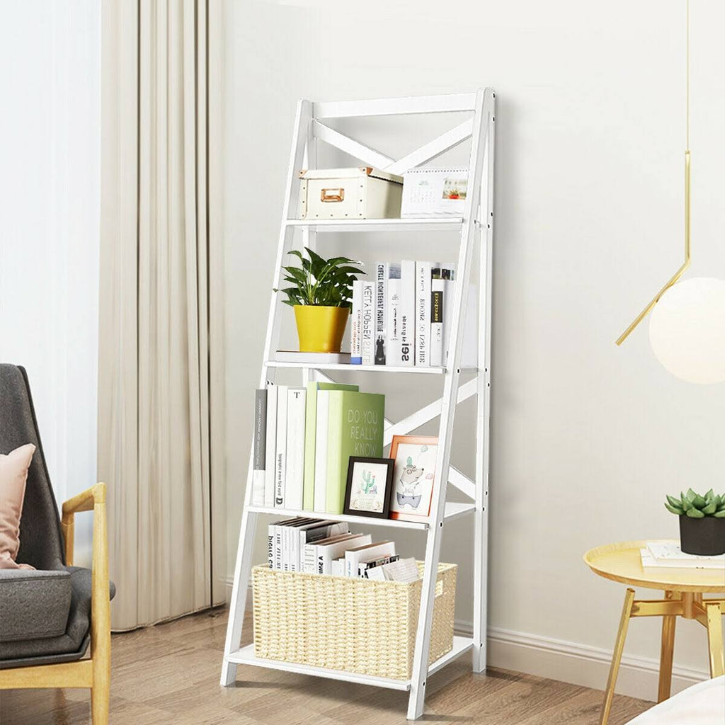 White 4-Tier Wood Display Storage Bookshelf Z975466