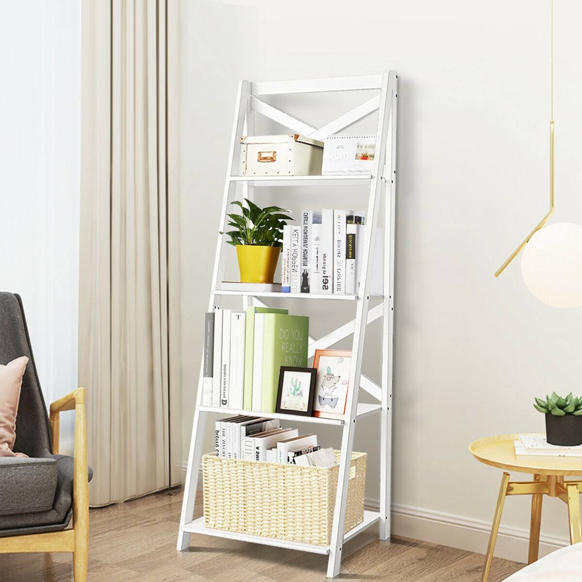 White 4-Tier Wood Display Storage Bookshelf Z975466
