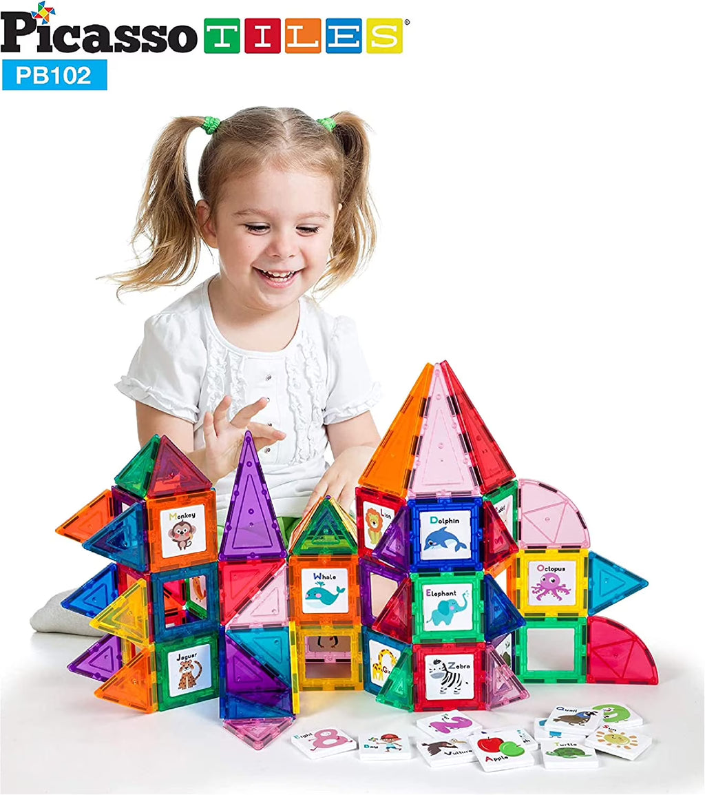 102 Piece Magnetic Tiles Construction Playset W8216