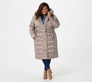 Puffer Coat with Faux Fur Details, Size 3X G693603