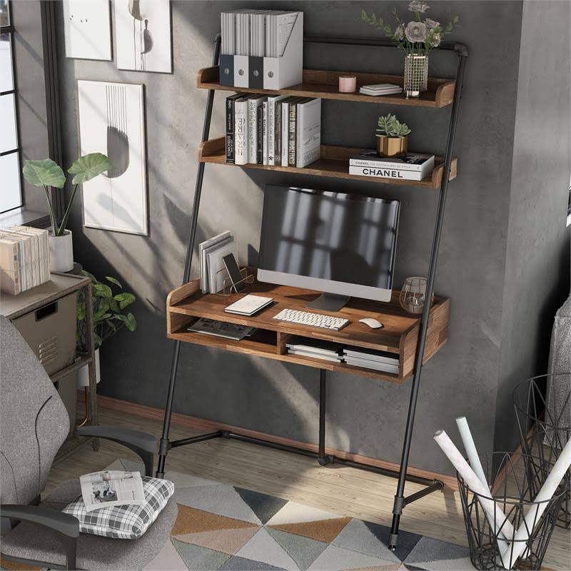 Light Hickory Wood 2-Piece Desk and Bookcase Set V471