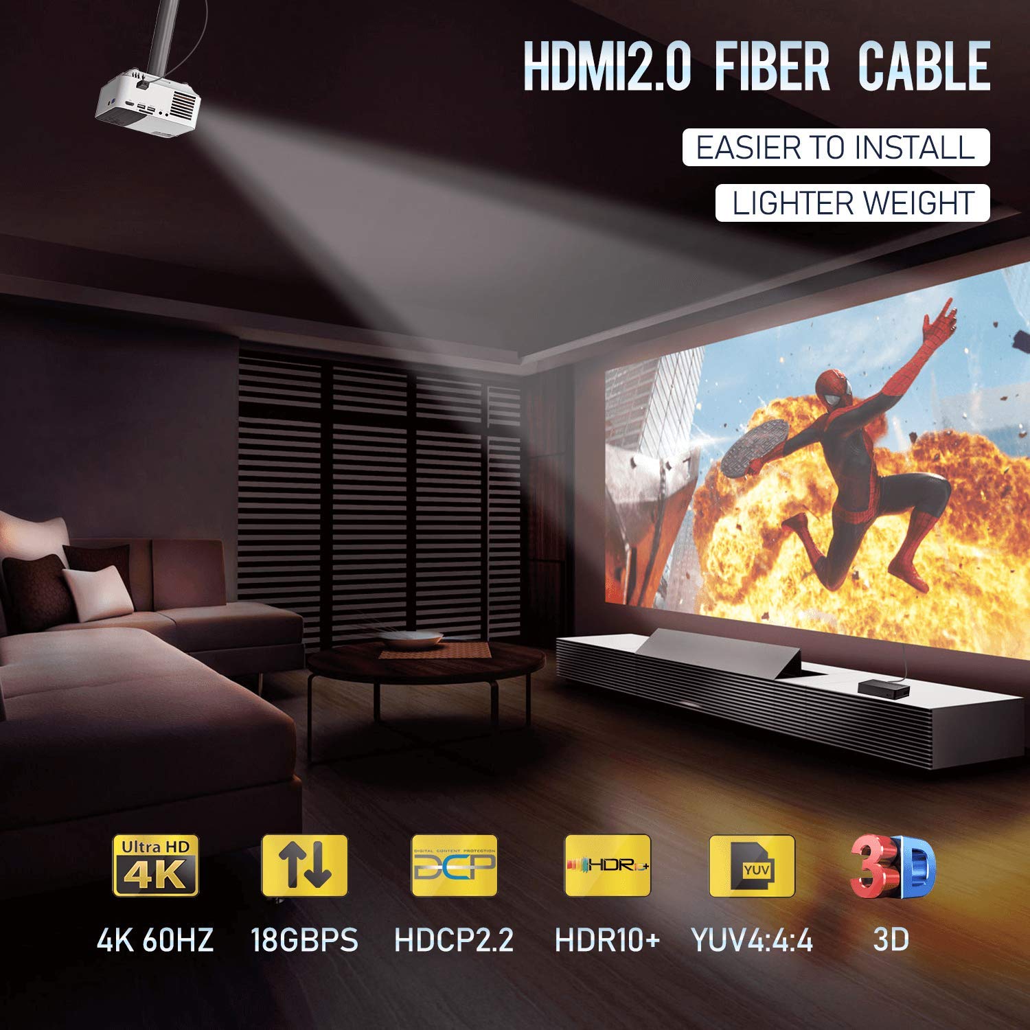 HDMI 2.0b Fiber Optic Cable 65ft 18Gbps O21333