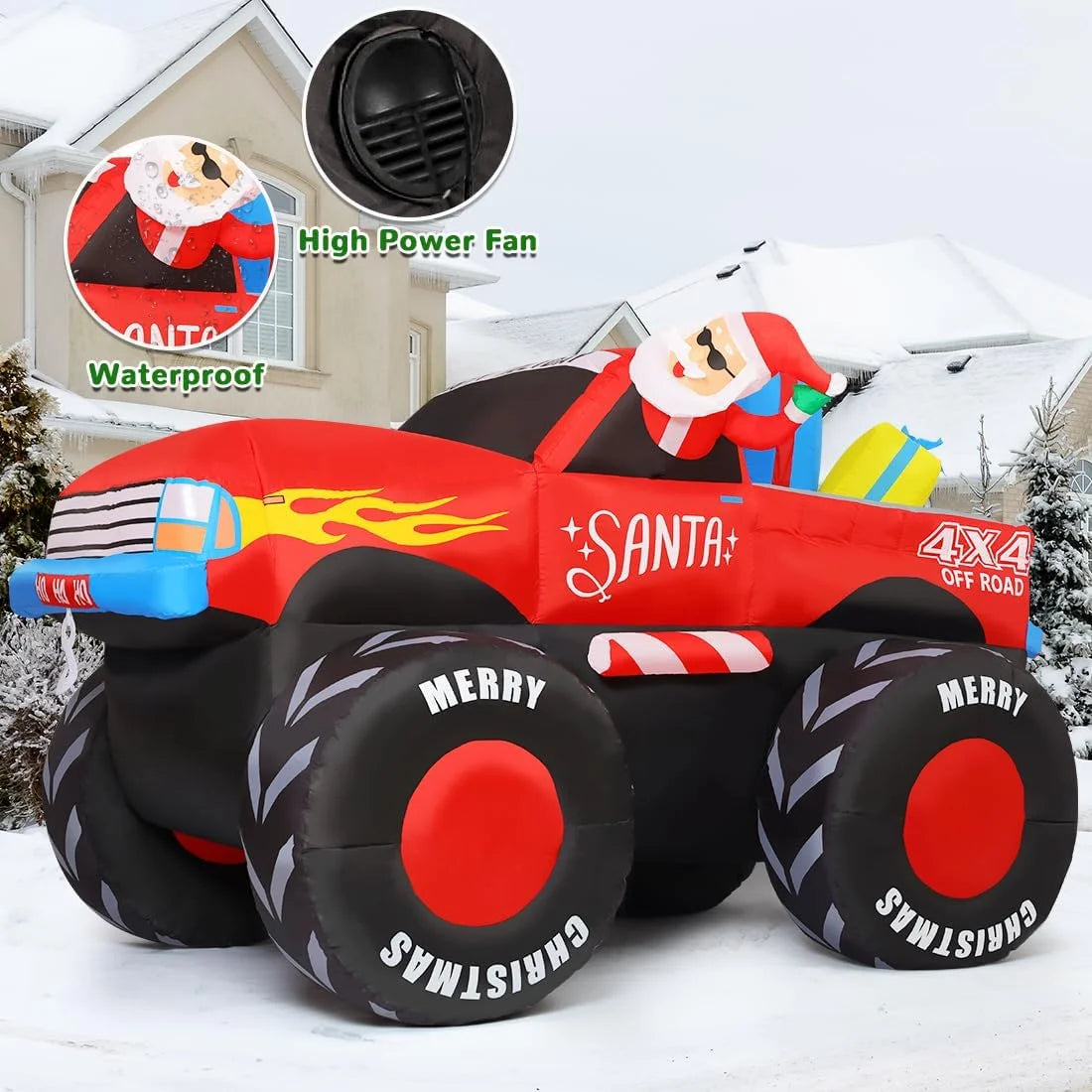 7.8 FT Christmas Inflatables Santa Claus on Truck Outdoor Decorations LED Lights Q440931