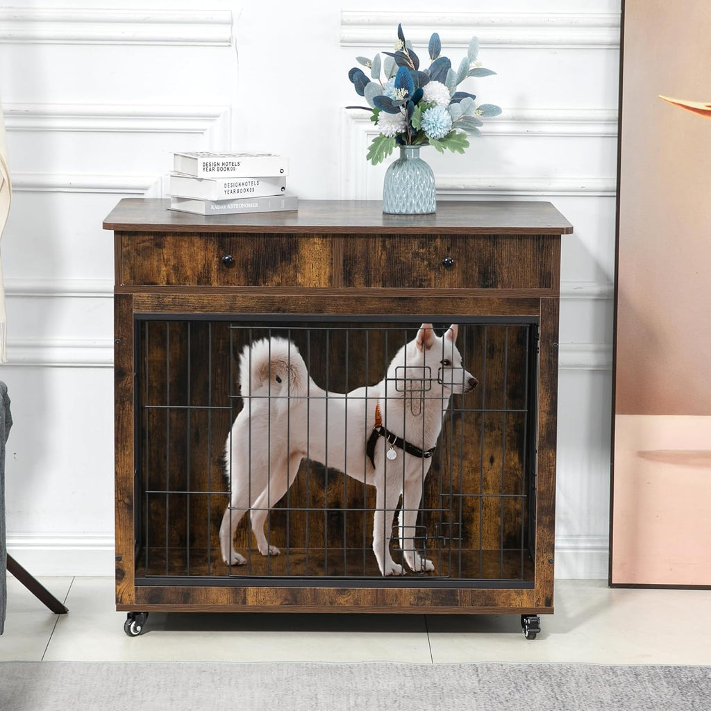 Brown Wooden Cabinet Crate with Storage Drawer and 2 Doors X159