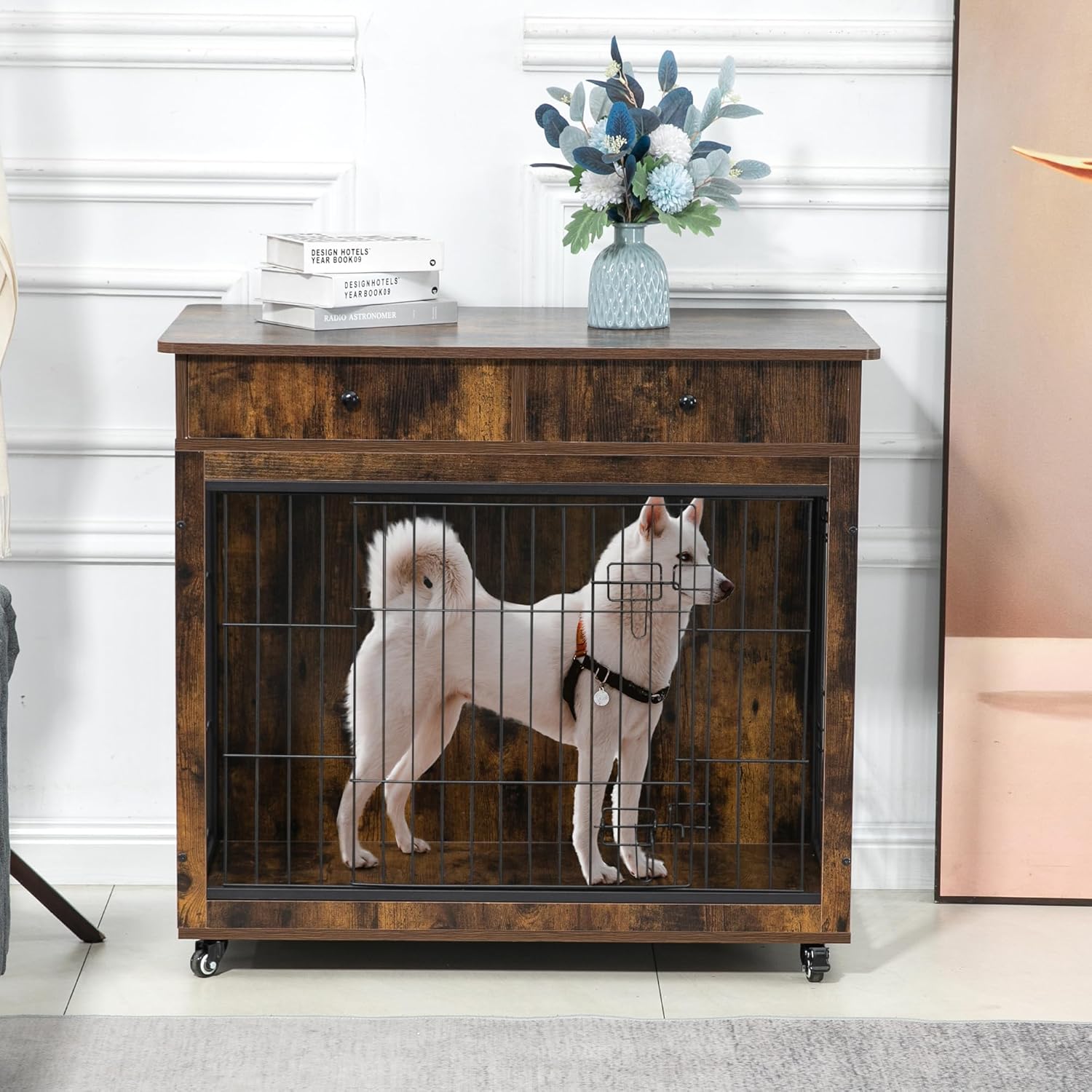 Brown Wooden Cabinet Crate with Storage Drawer and 2 Doors X159