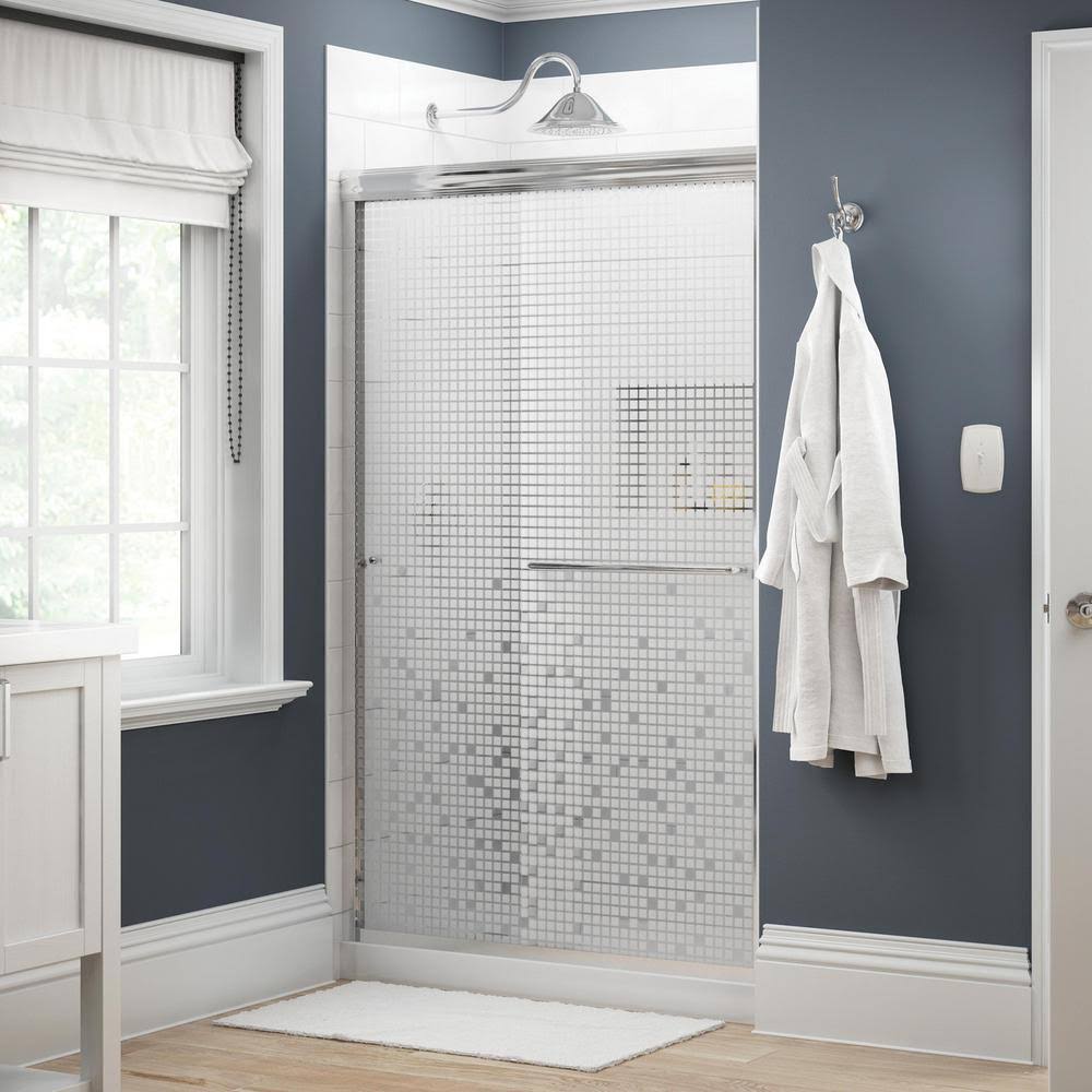 Semi-Frameless Sliding Shower Door in Chrome with Mozaic Glass E323620