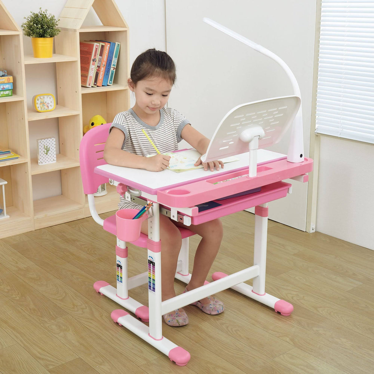 Gray Kid's Desk and Chair Set with Lamp and Book Holder D266956