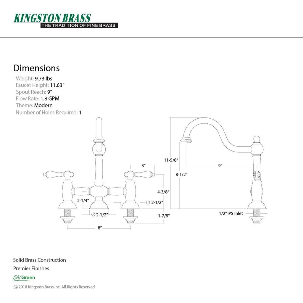 Oil Rubbed Bronze Bridge Kitchen Faucet Q389