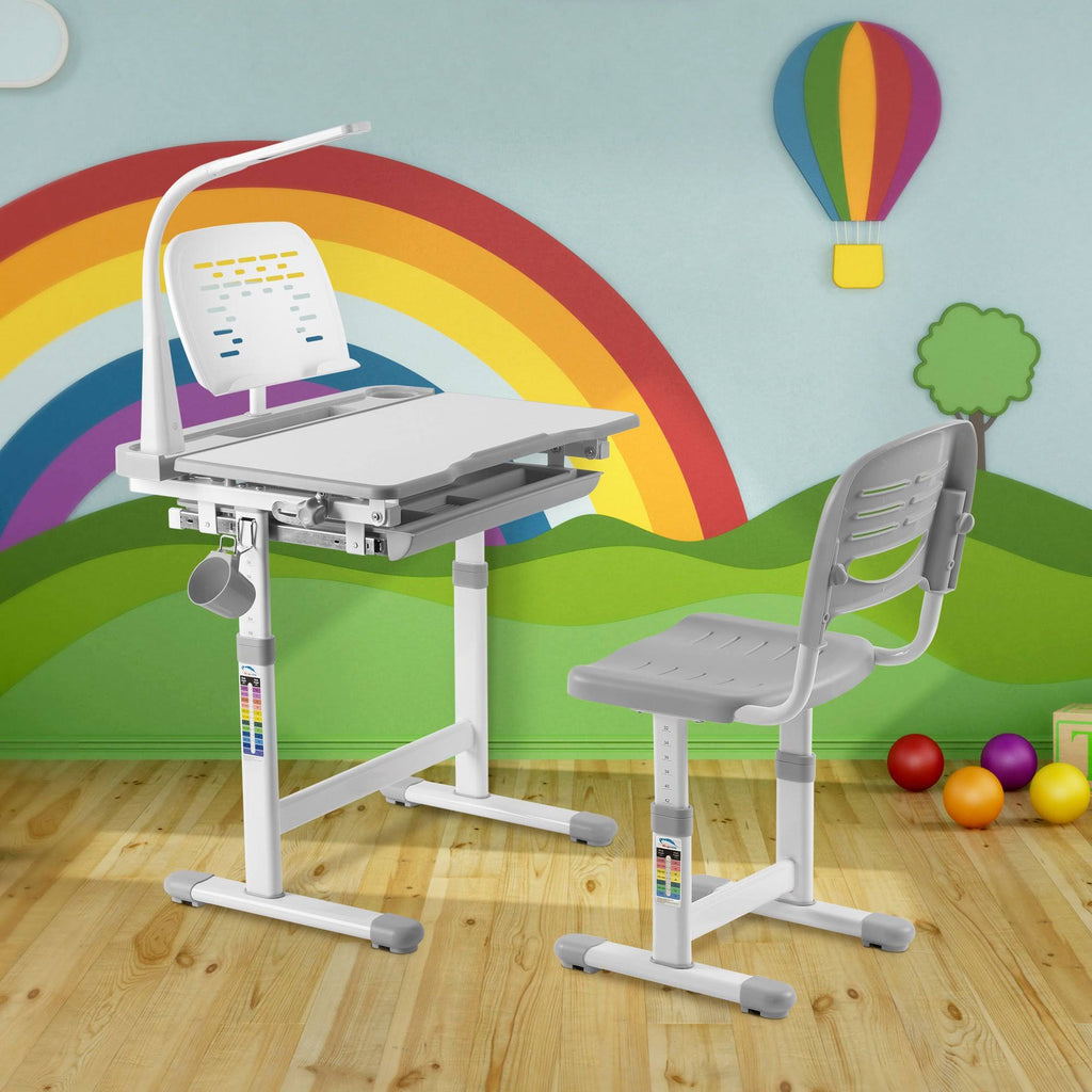 Gray Kid's Desk and Chair Set with Lamp and Book Holder D266956