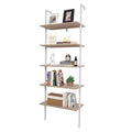 Walnut Beige 5-Tier Wood Ladder Bookcase with Metal Frame X199