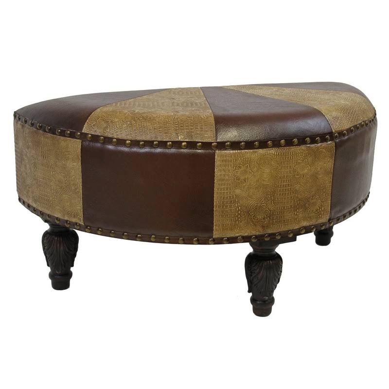 Brown Faux-Leather Round Stool C5605