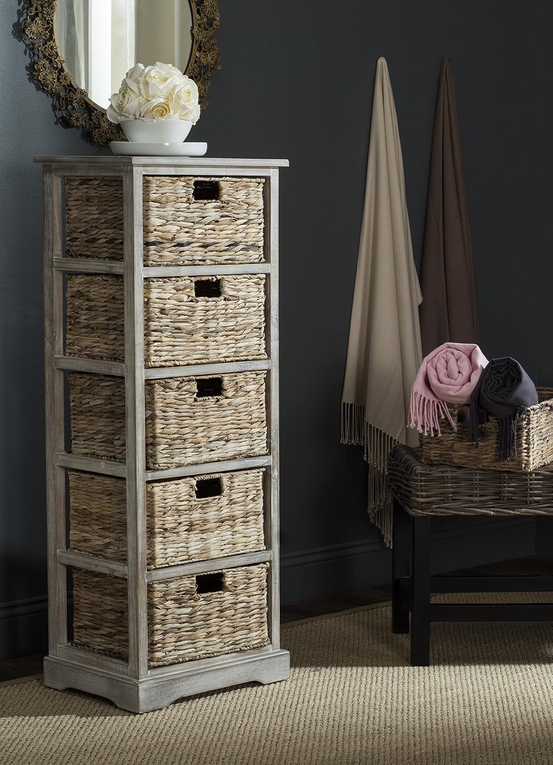 Black Wicker Basket Storage Tower I58287