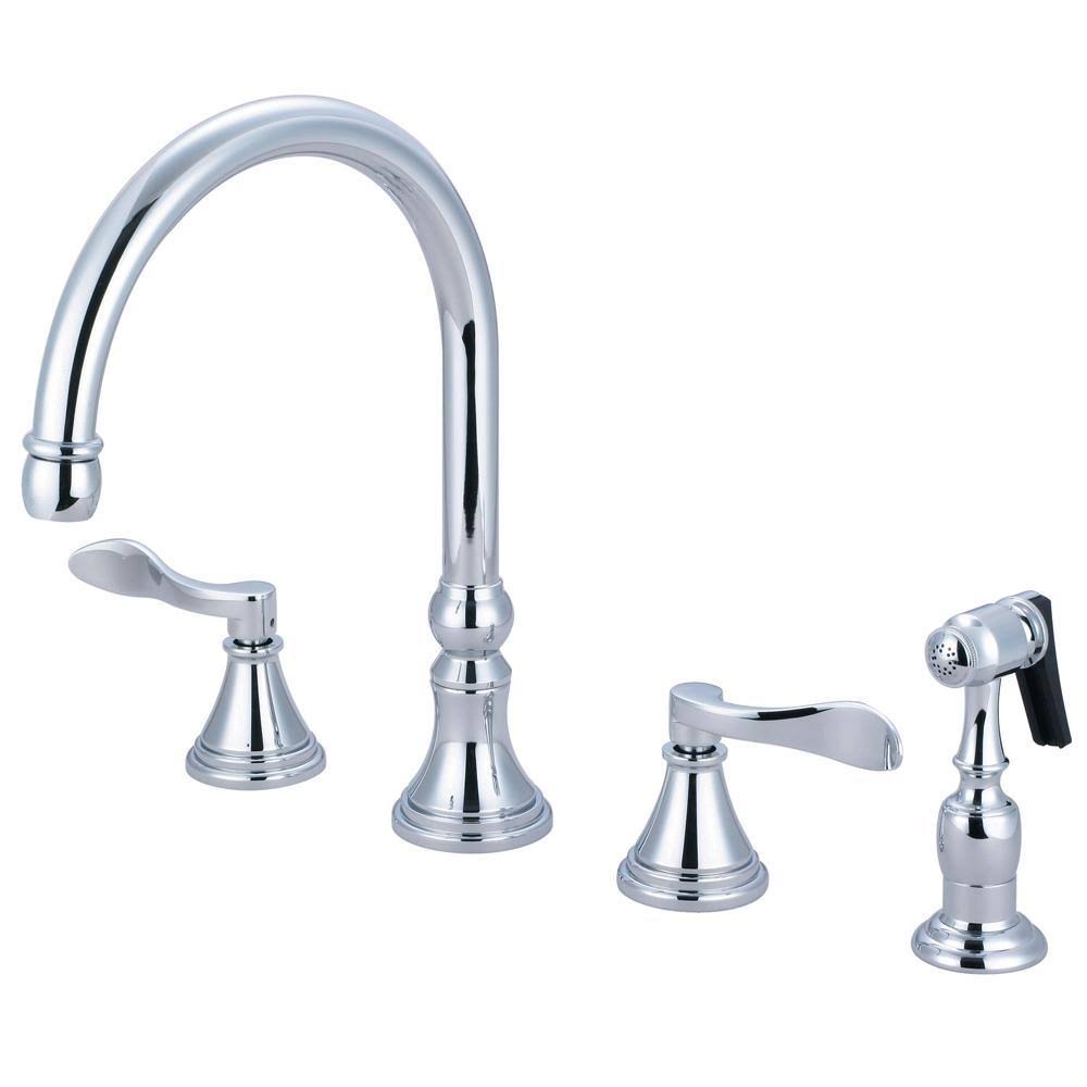 Oil Rubbed Bronze Double Handle Deck Mount Kitchen Faucet with Brass Sprayer X7015