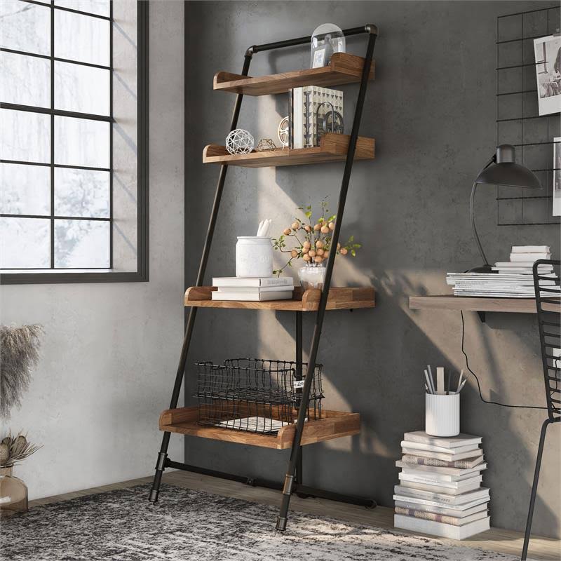 Light Hickory Wood 2-Piece Desk and Bookcase Set V471