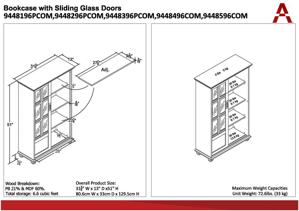 Red Bookcase with Sliding Glass Doors C24316