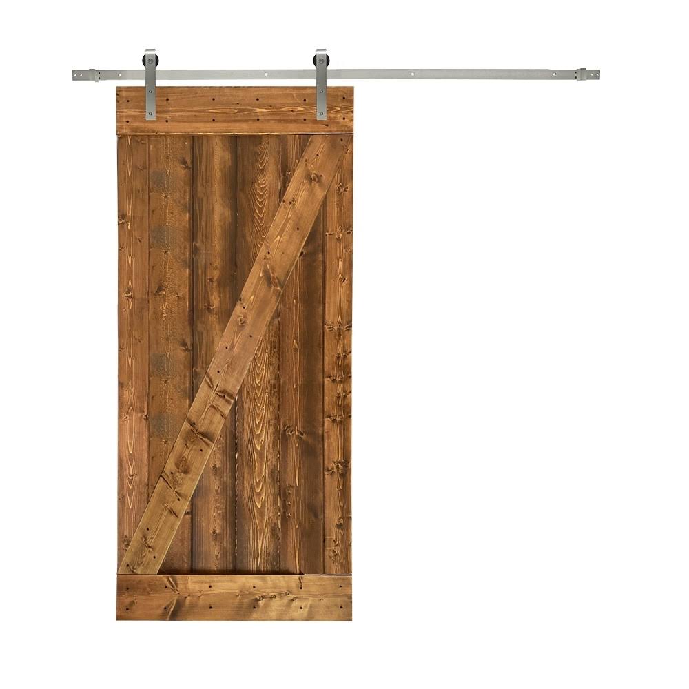 Red Walnut Stained Wood Interior Sliding Barn Door with Hardware Kit P126849