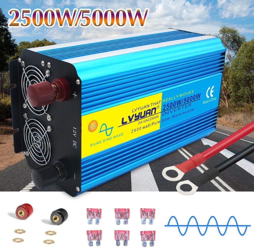 4000W Pure Sine Wave Power Inverter 12V DC to 110V 120V AC with 4 AC Outlets and 3.1A USB Port W651