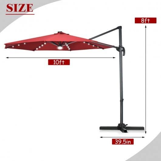 Wine Patio Offset Cantilever Umbrella with Solar Lights X19314