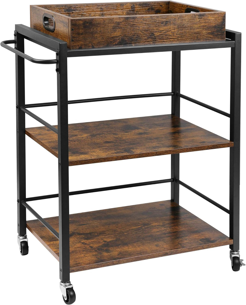 Rustic Brown 3-Tier Rolling Bar Cart with Removable Tray Q985390