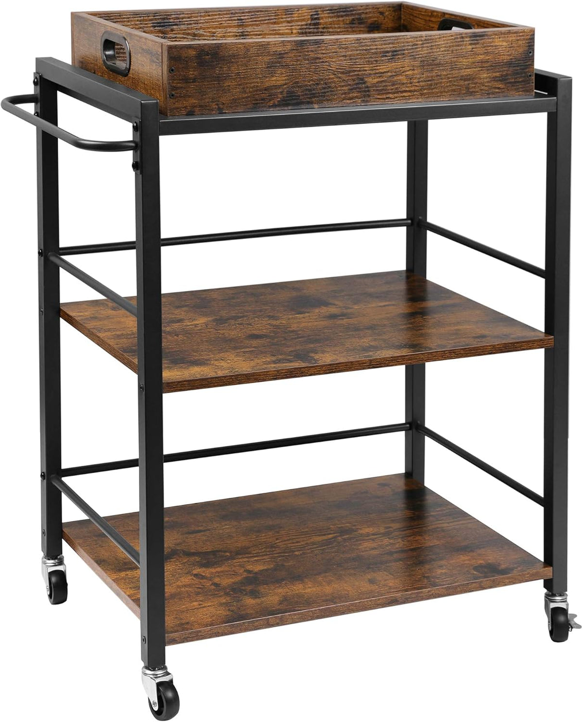 Rustic Brown 3-Tier Rolling Bar Cart with Removable Tray Q985390