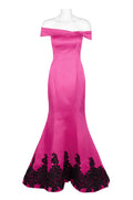 Fuchsia Black Off-Shoulder Bodycon Mermaid Crepe Dress P146667