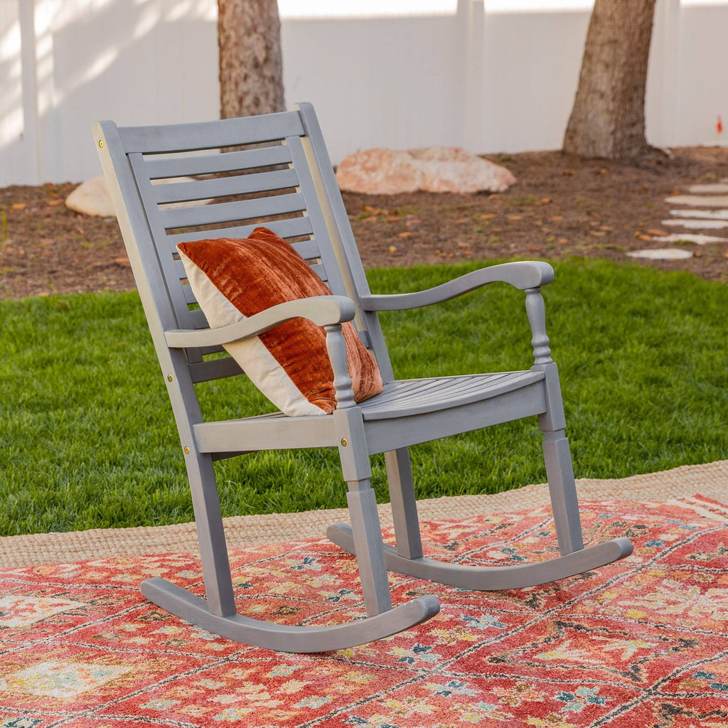 Dark Brown Solid Acacia Wood Rocking Patio Chair Y836308