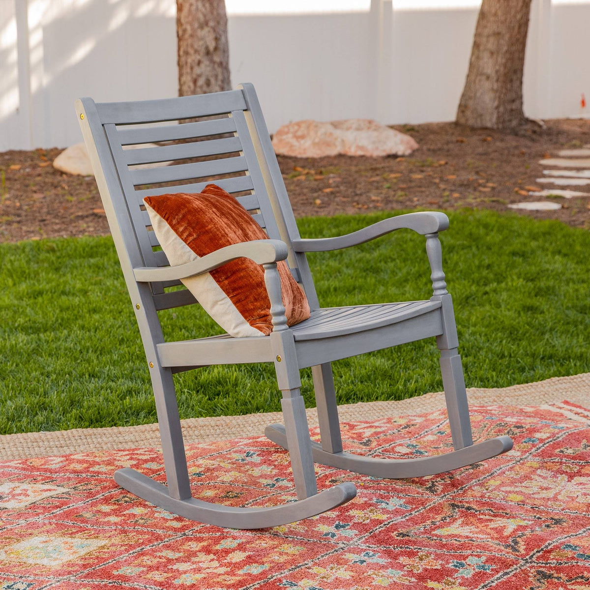 Dark Brown Solid Acacia Wood Rocking Patio Chair Y836308