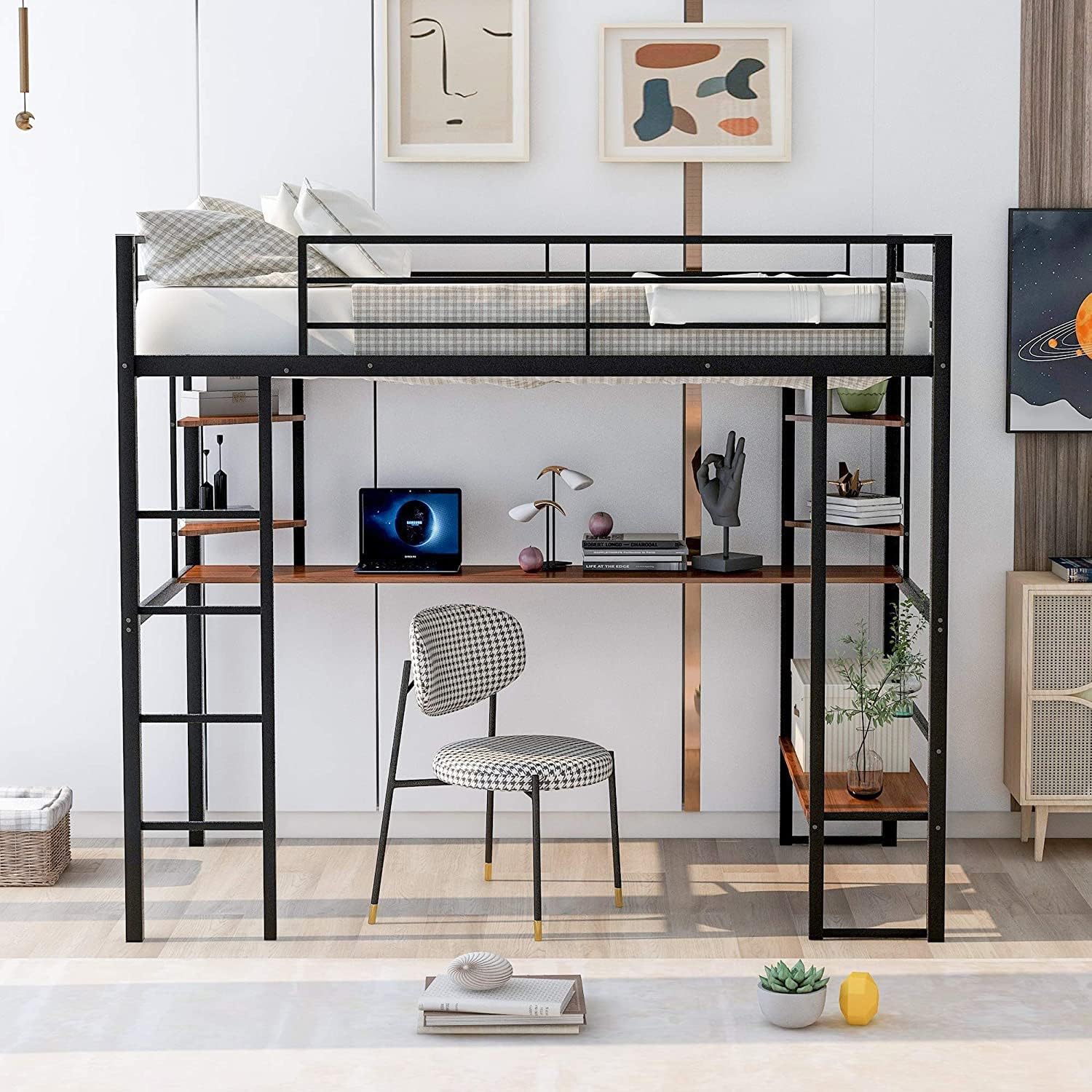 Twin-Over-Twin Solid Pine Wood Bunk Bed with Trundle and 4 Storage Drawers D1784