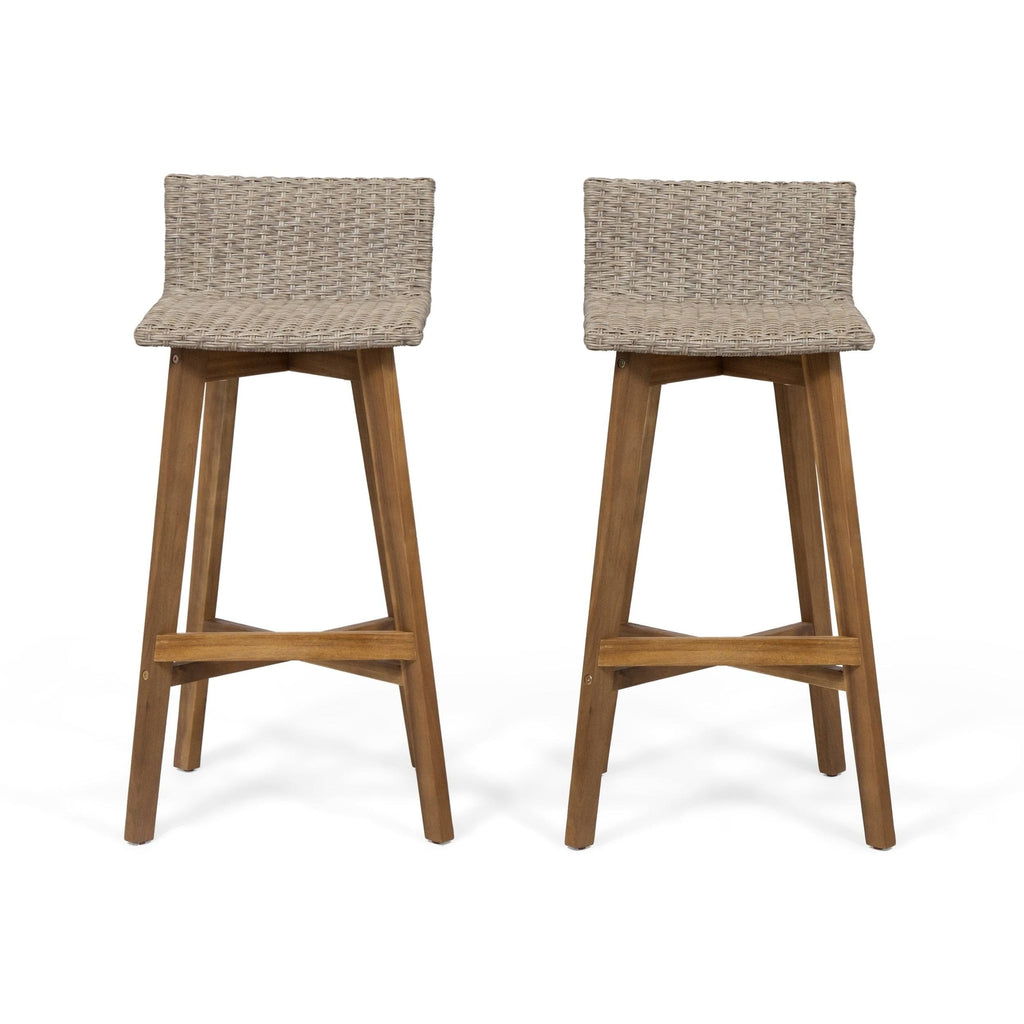 2pk Acacia Wood Wicker Patio Barstools Brown J35231