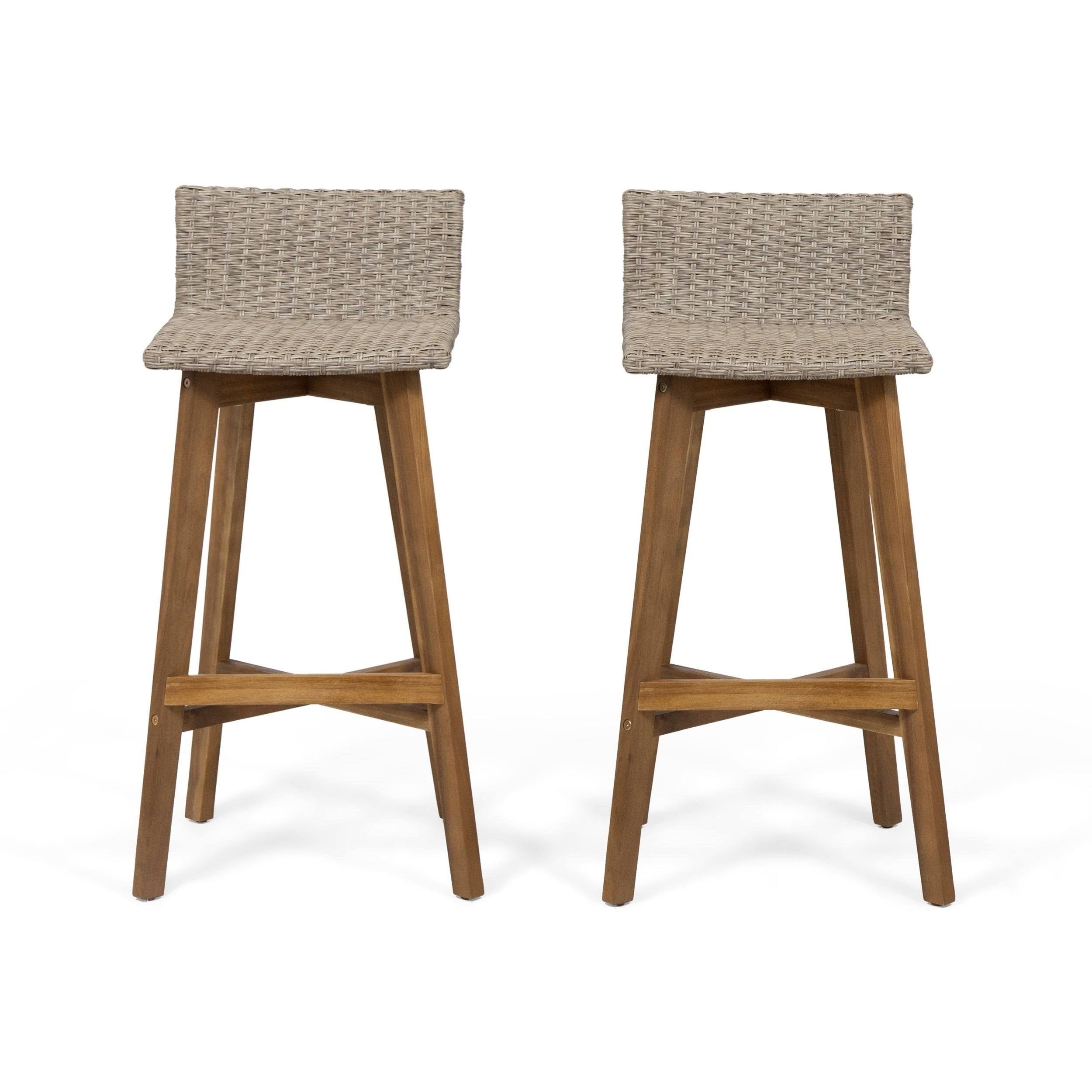 2pk Acacia Wood Wicker Patio Barstools Brown J35231