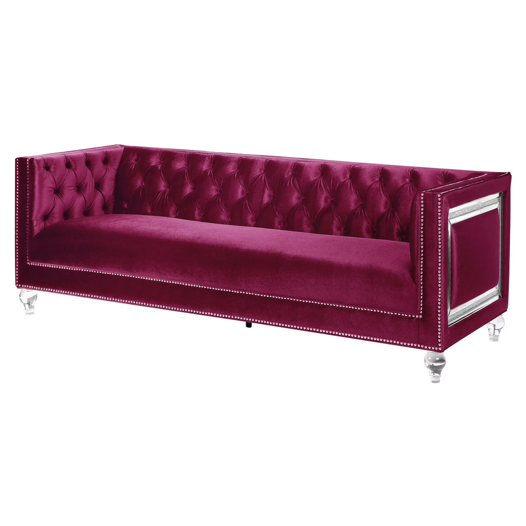 Burgundy Sofa with 2 Pillows E6954