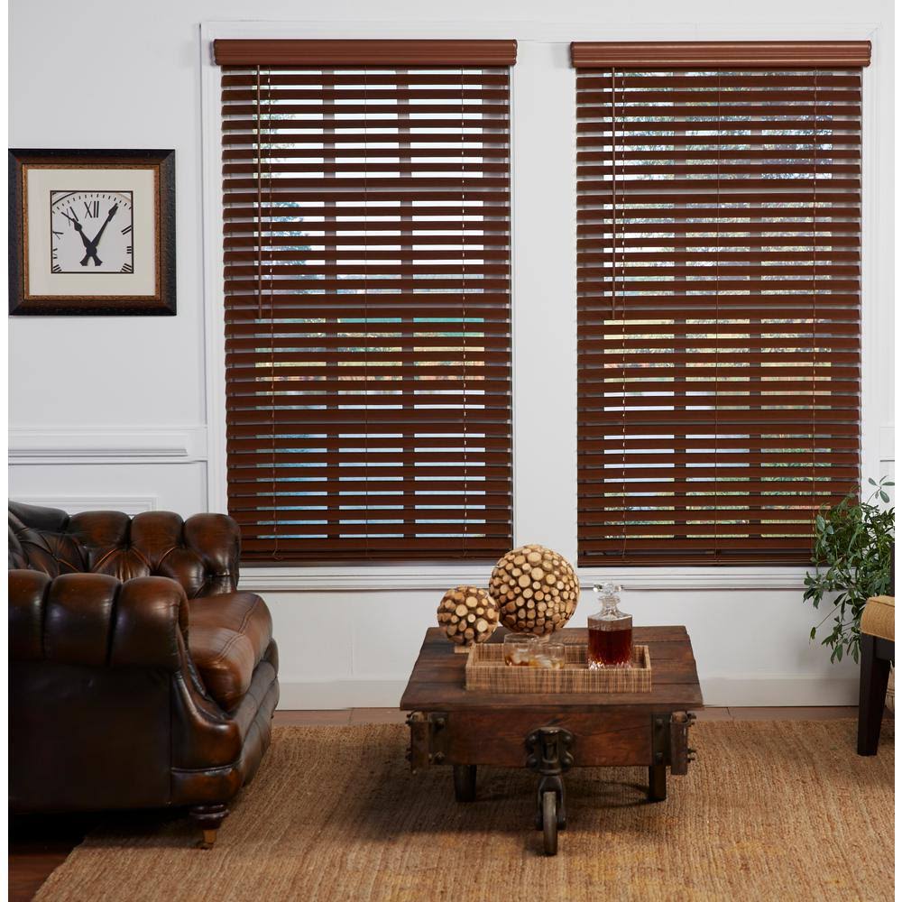 Cut-to-Width Dark Oak 2in. Cordless Faux Wood Blind V944