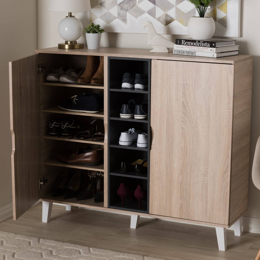 Oak and Grey Wood Storage Cabinet P98044