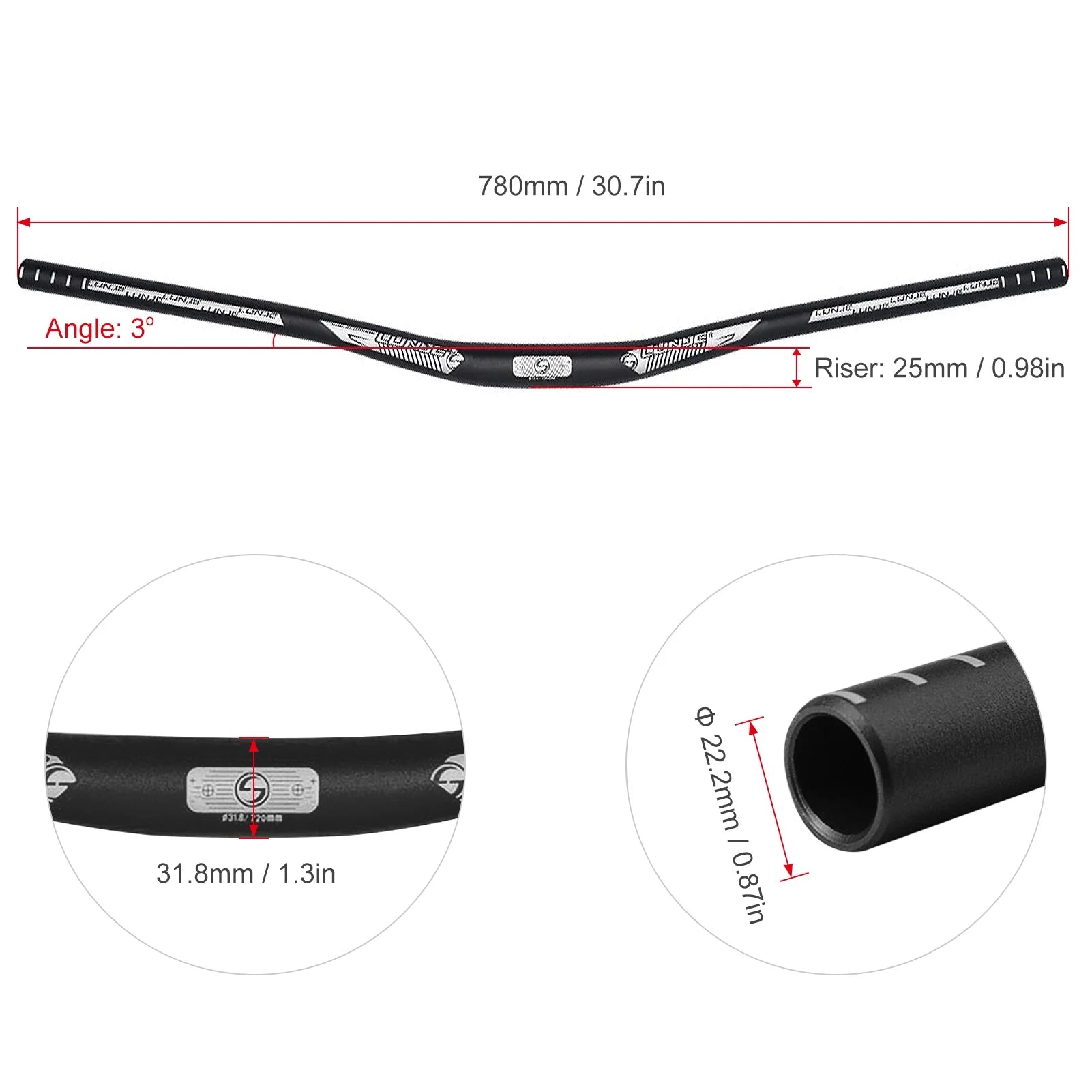 31.8x780mm Aluminium Alloy MTB Riser Bar V8332