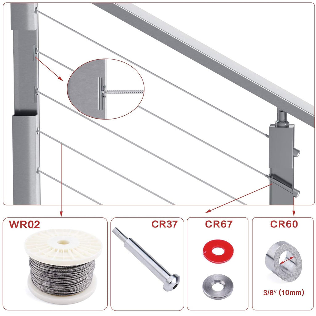 10Pack 1/8 Invisible Cable Railing Kit T316 Stainless Steel J13011