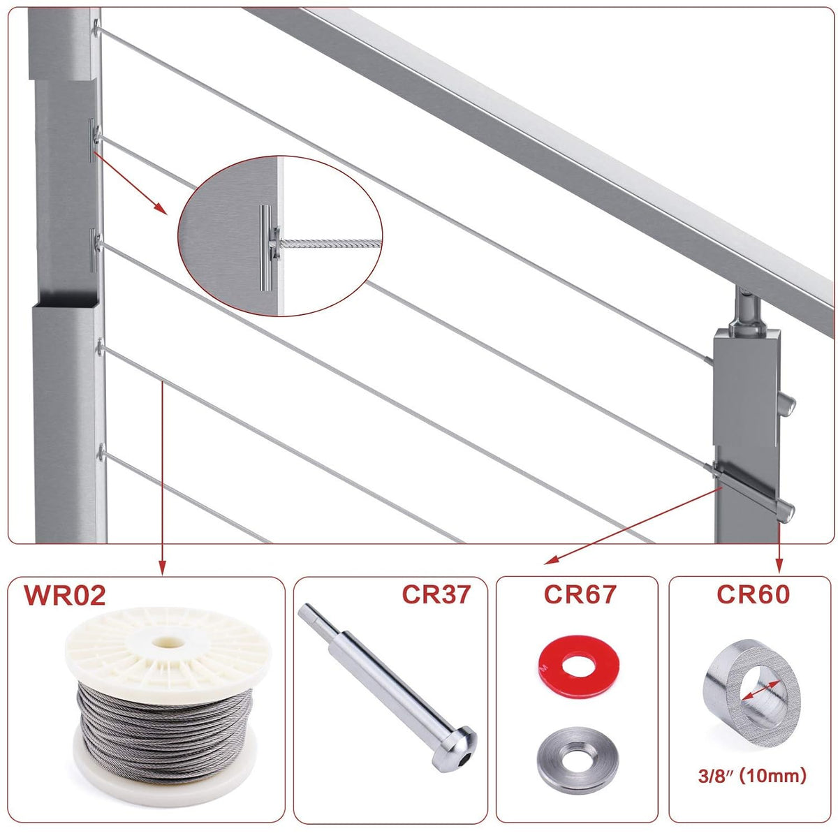 10Pack 1/8 Invisible Cable Railing Kit T316 Stainless Steel J13011