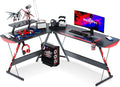 Black L Shaped Gaming Desk with Monitor Riser Stand U5420