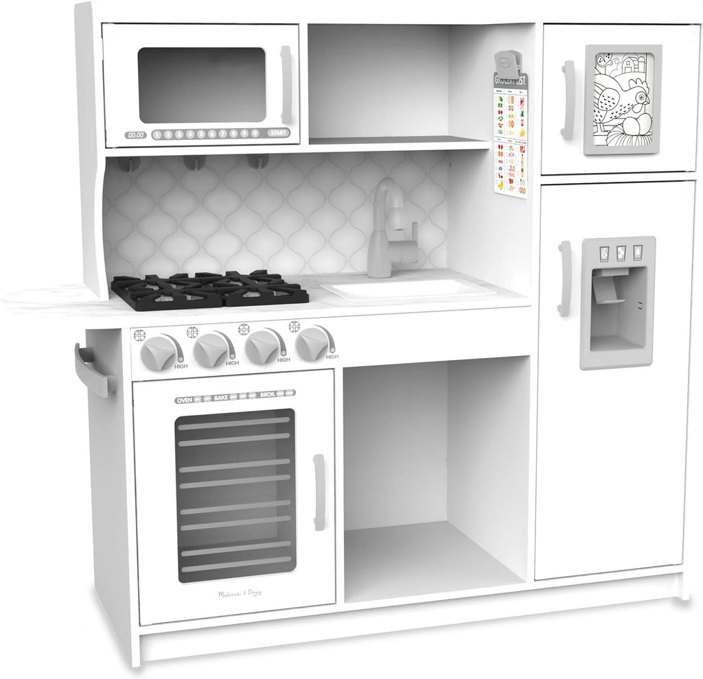 Wooden Chef’s Pretend Play Toy Kitchen With Ice Cube Dispenser Cupcake Pink/White W729
