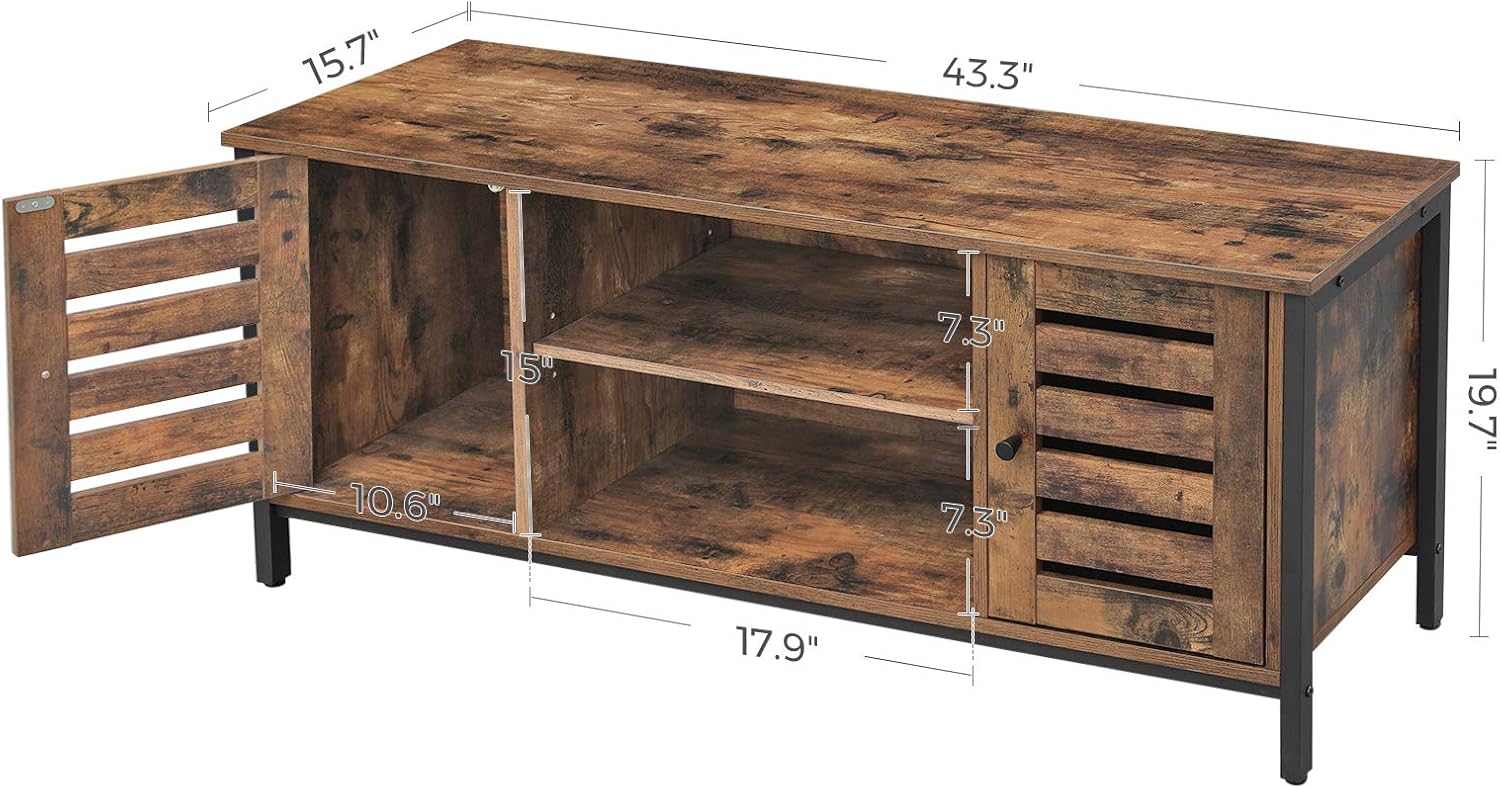Rustic Brown TV Stand with Storage Shelves and Louvered Doors S288968