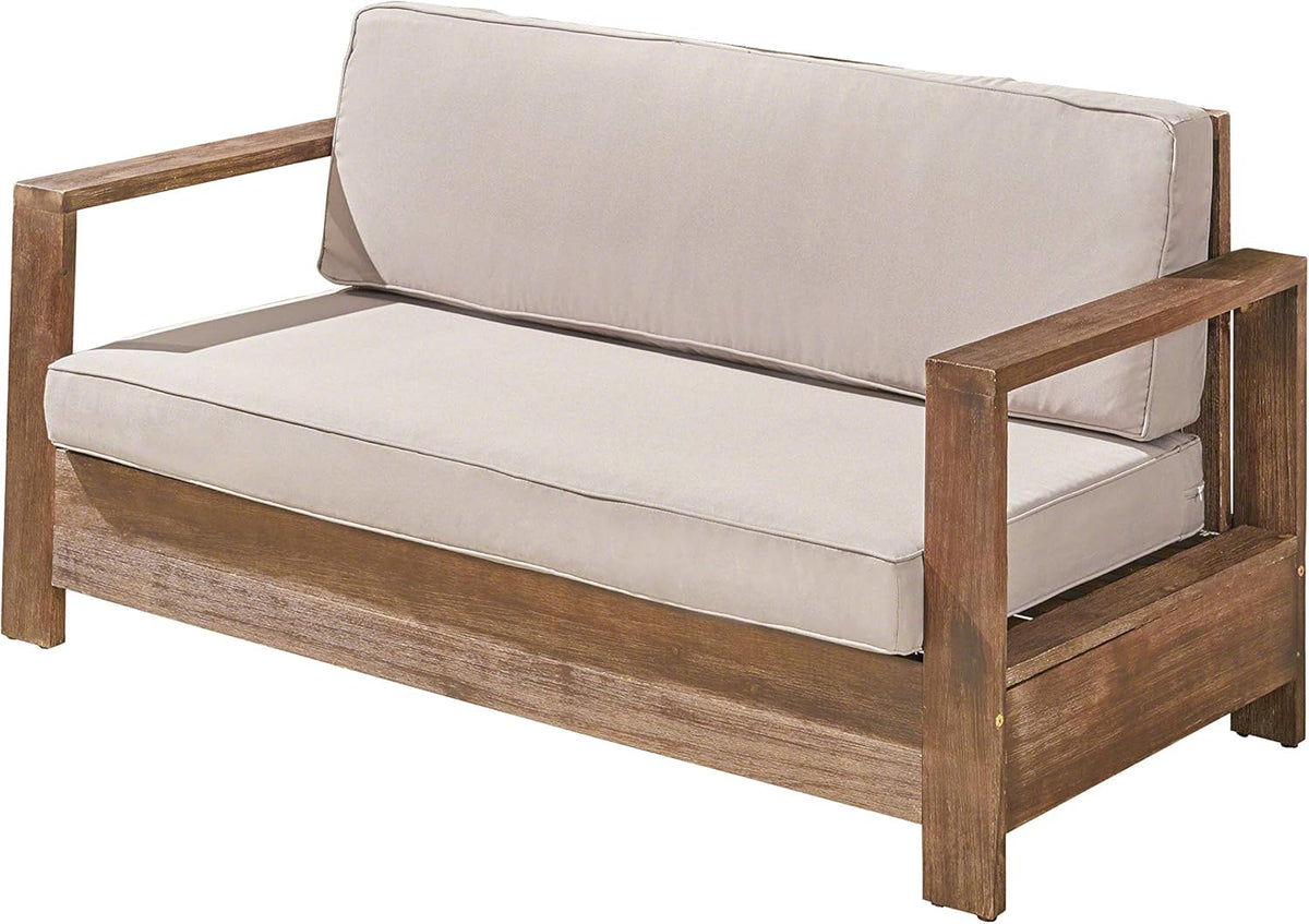 Brushed Brown Patina and Light Gray Acacia Wood Loveseat Q490743