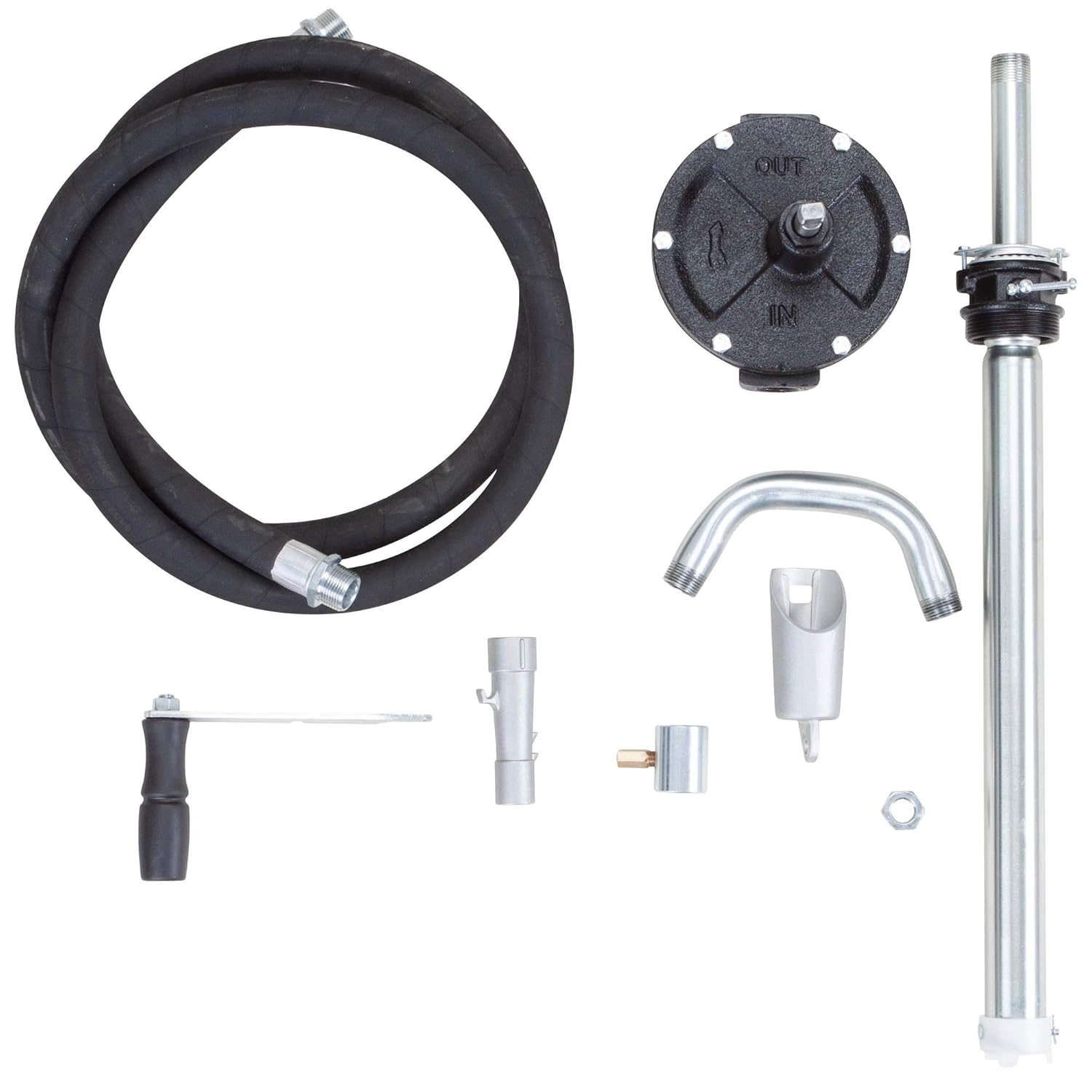 10 GPM Rotary Vane Manual Fuel Transfer Pump with 8-Ft Anti-Static Hose, Non-Sparking Nozzle, Holder, Vacuum Breaker & Flame Arrestor W841546