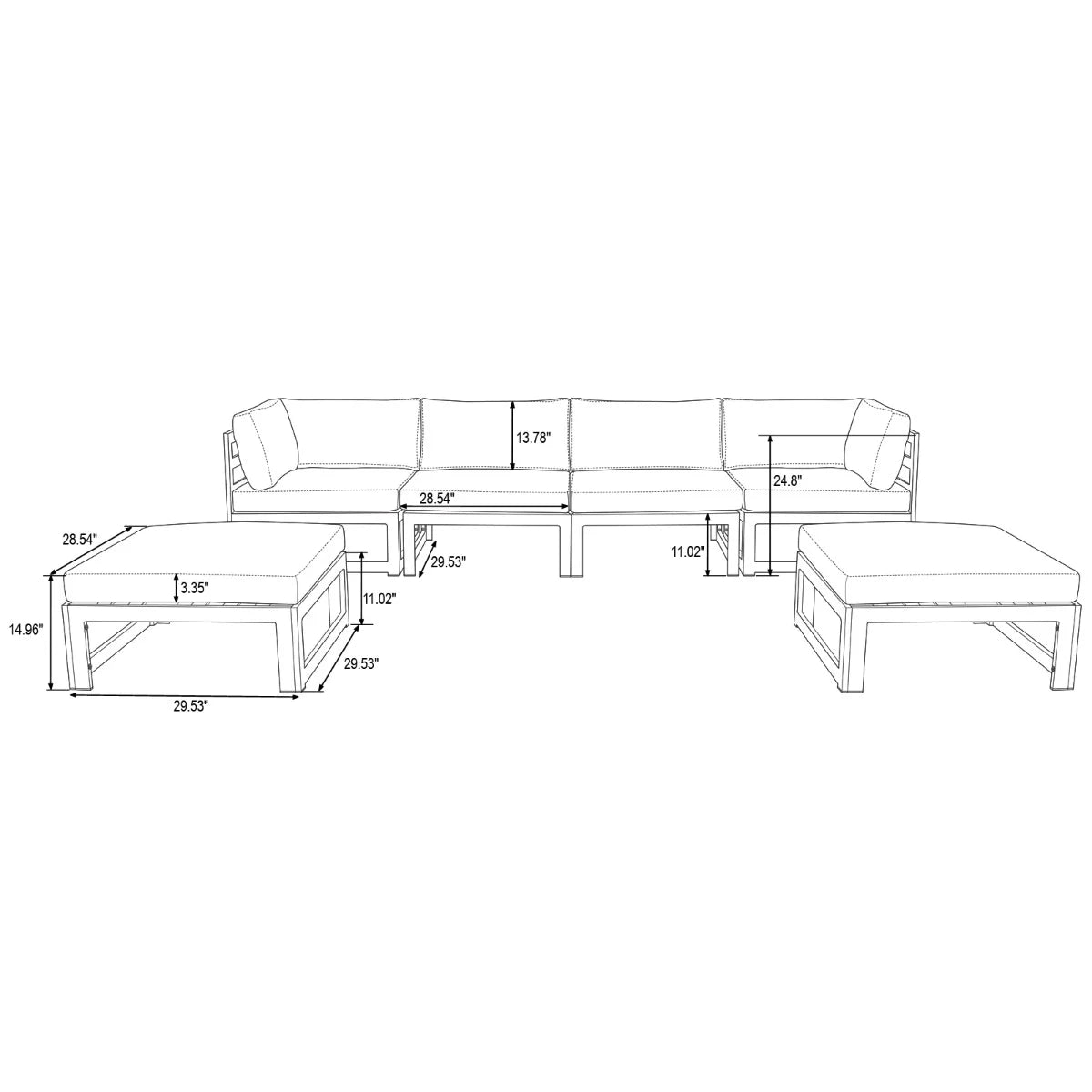 Black Aluminum 6-Piece Patio Sectional Sofa Set with Ottomans & Cushions Y58117